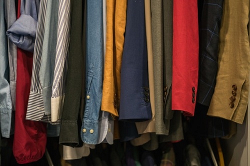 assorted clothes in a cloth line